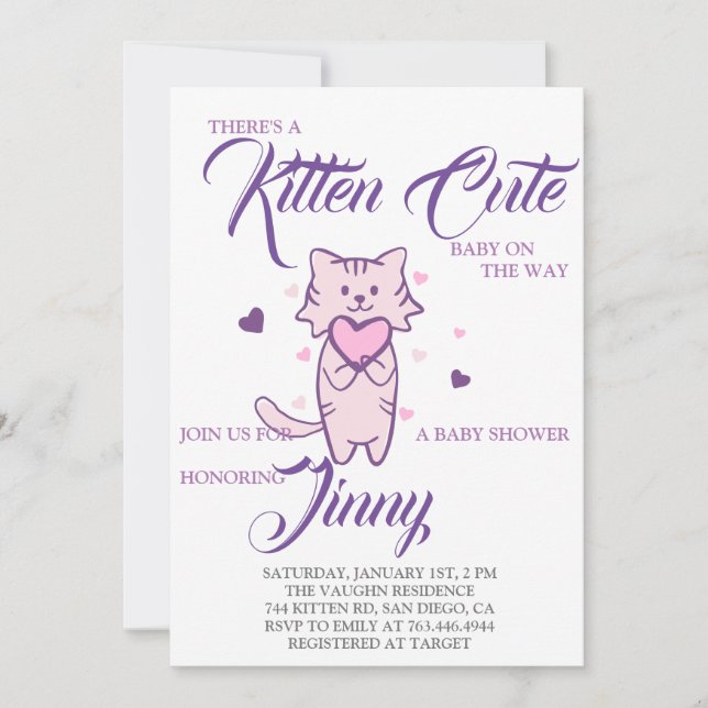 Cute Kitten Girl Baby shower Invitation (Devant)