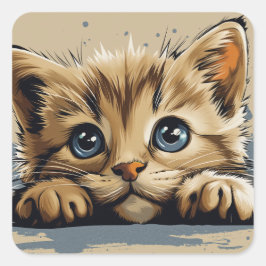 Cute kitten  quadratischer aufkleber