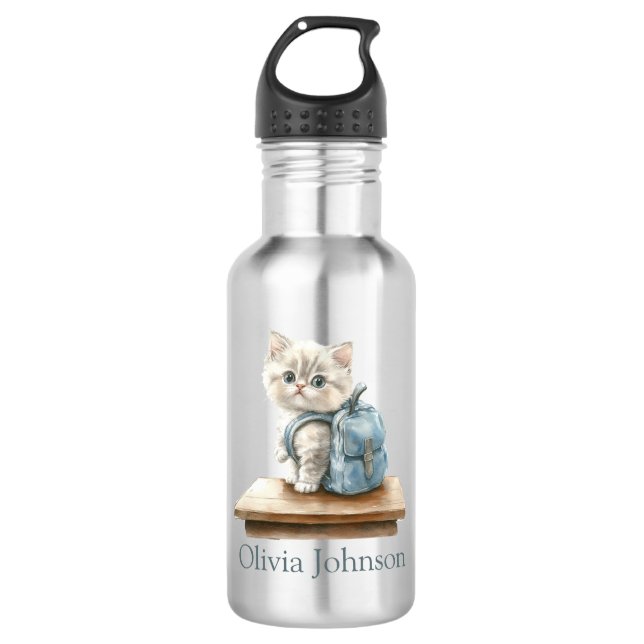 Cute Kitten with Backpack Personalized Edelstahlflasche (Vorderseite)