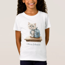 Cute Kitten with Backpack Personalized Kid T-Shirt