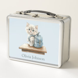 Cute Kitten with Backpack Personalized Metall Brotdose