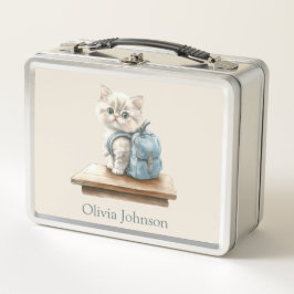 Cute Kitten with Backpack Personalized Metall Brotdose