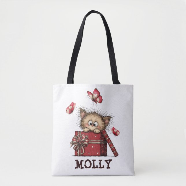 Cute Kitten with Butterflies Personalized Tasche (Vorderseite)