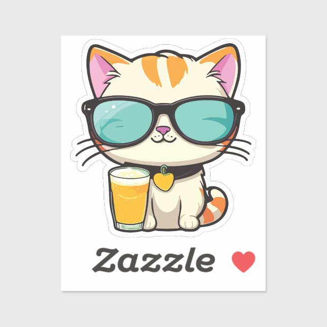 cute kitten with soda aufkleber (Blatt)