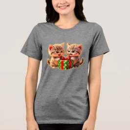 **Cute Kittens Fighting Over a Gift – Funny Christ Tri-Blend Shirt