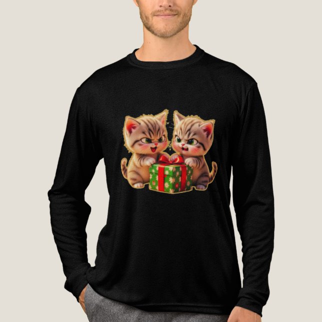 **Cute Kittens Fighting Over a Gift – Funny Christ Tri-Blend Shirt (Vorderseite)