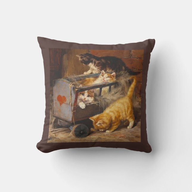Cute Kittens Jouer dans un panier, Coussin d'art V (Recto)
