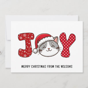 Cute Kittie Chat "JOY" Carte de Noël Joyeuse perso