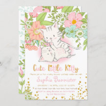 Cute Kitty Baby shower Invitation fille