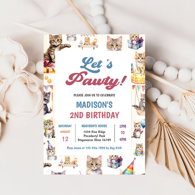 Cute Kitty Cat 2e Anniversaire Fête Invitation (Créateur téléchargé)
