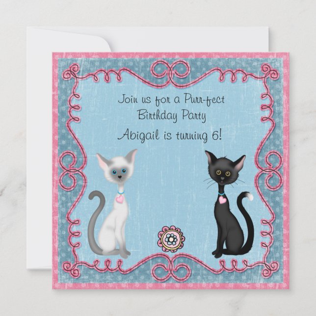 Cute Kitty Chat Invitation d'anniversaire pour les (Devant)