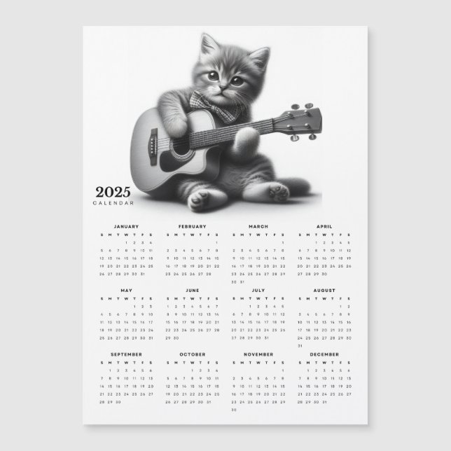 Cute Kitty Guitarist Bow Cravate 2025 Magnet Calen (Devant)