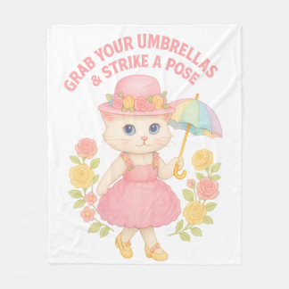 Cute Kitty in Pink Dress – Umbrella Pose Fleecedecke