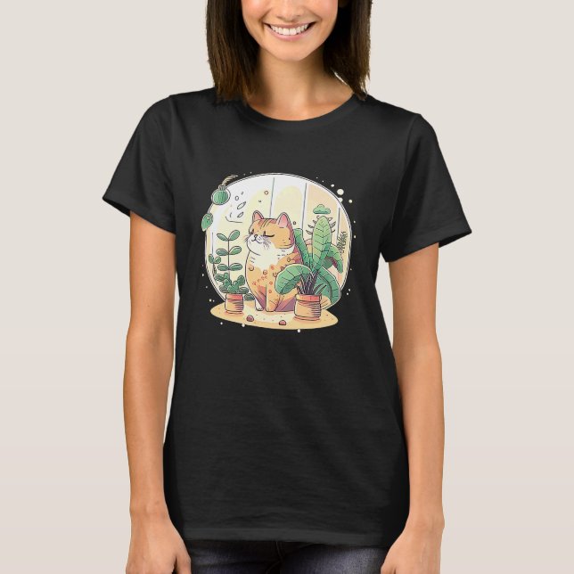 Cute Kitty Loves House Plants T-Shirt (Vorderseite)