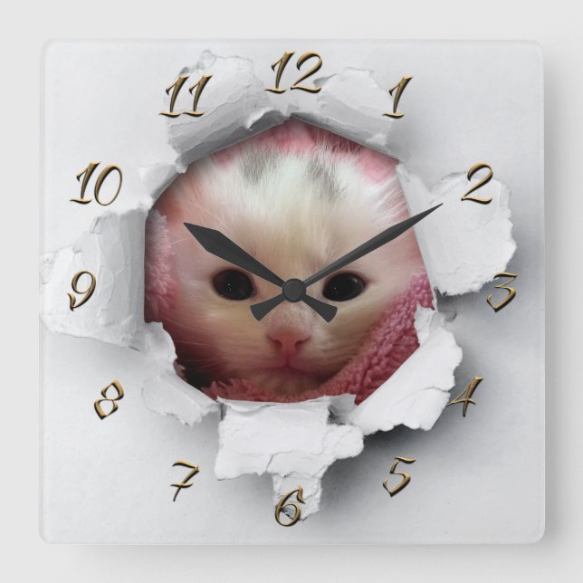 Cute kitty quadratische wanduhr (Vorderseite)
