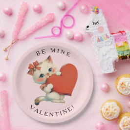 Cute Kitty Vintage Be Mine Valentine Pappteller