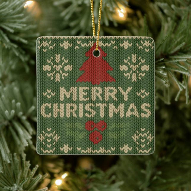 cute knit merry christmas keramikornament (Baum)
