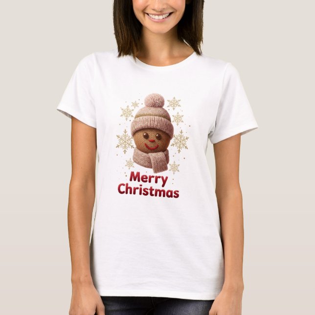 Cute Knitted Gingerbread Merry Christmas T-Shirt | (Vorderseite)