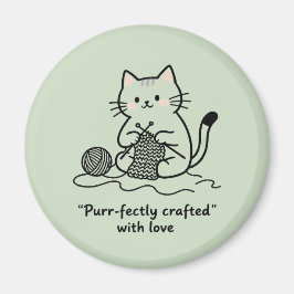 Cute Knitting Kitty Pastel Green Graphic Design Magnet