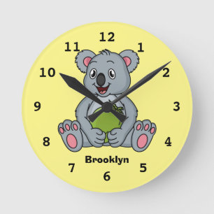 Cute koala and coconut cartoon illustration runde wanduhr
