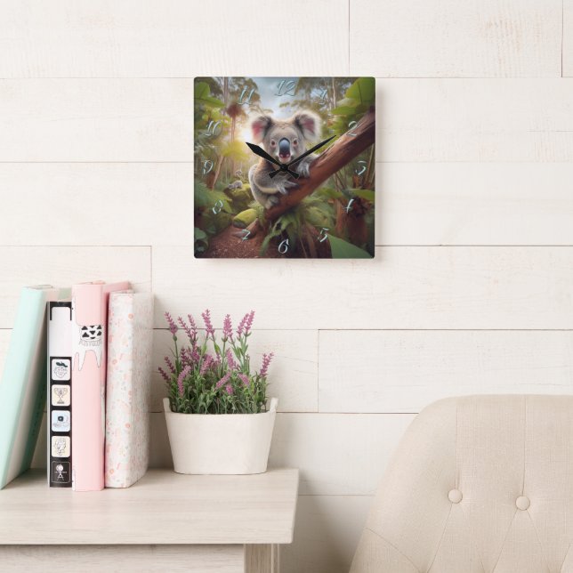 Cute Koala Bear Wall Clock Quadratische Wanduhr (Lesesaal)