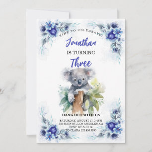 Cute Koala Editable Boy Girl Invitations d'anniver