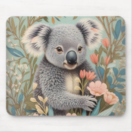 Cute Koala Elegant Pastel Floral Mousepad