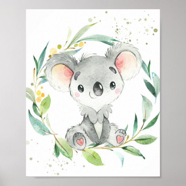 Cute Koala Eucalyptus Greenery Kids Wall Art Poster (Vorne)