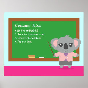 Cute Koala Oear Enseignant Règles de classe Poster