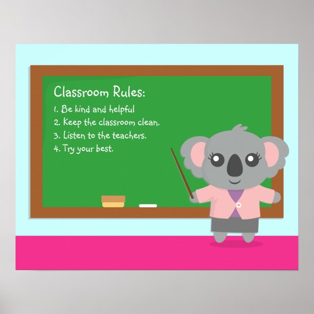 Cute Koala Oear Enseignant Règles de classe Poster (Devant)