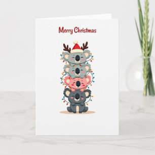 Cute Koala Stack lumières de Noël et carte Père No