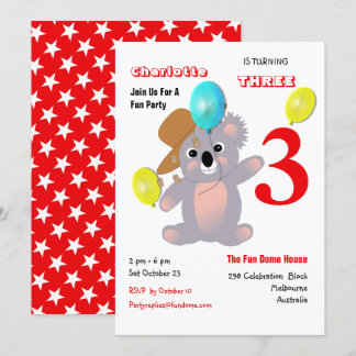 Cute Koala Teddy Bear Invitation de fête d'anniver