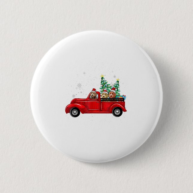 Cute Labradoodles Riding Red Truck To C Button (Vorderseite)