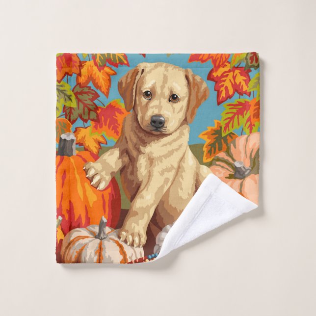 Cute Labrador Retriever Puppy récolte d'automne (Gant de toilette)