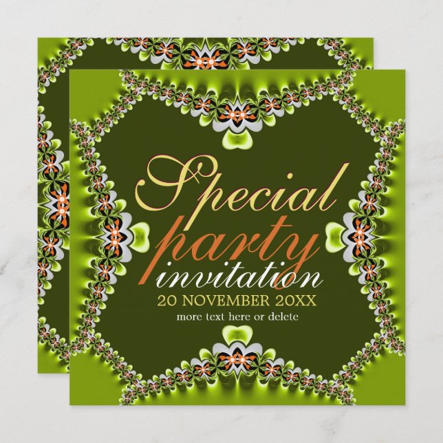 Cute Lacy Fresh Green Girls Invitations (Devant / Derrière)