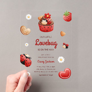 Cute Ladybug Cupcake Flowers Baby Shower Acryleinladungen