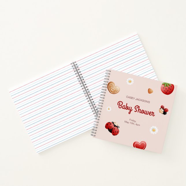 Cute Ladybug Flowers Baby shower livre d'invité (Intérieur)