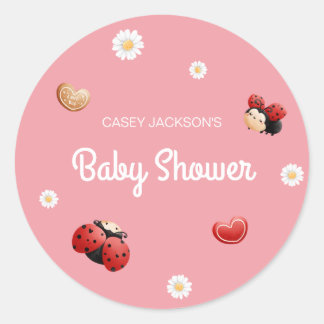 Cute Ladybug Flowers Baby Shower Runder Aufkleber