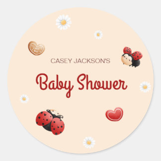 Cute Ladybug Flowers Baby Shower Runder Aufkleber