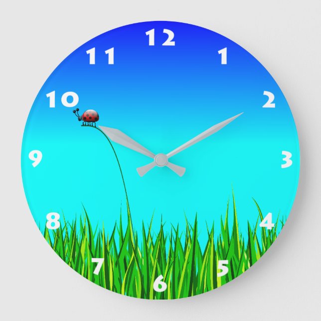 CUTE LADYBUG IN GRASS WITH WHITE NUMBERS FOR KIDS  GROßE WANDUHR (Vorderseite)