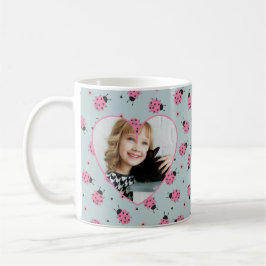 Cute Ladybug Pattern Custom Photo & Name - Blue  Kaffeetasse