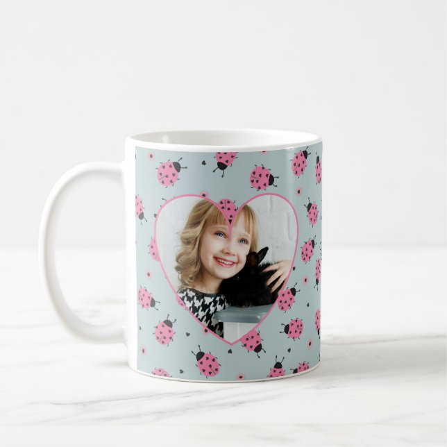 Cute Ladybug Pattern Custom Photo & Name - Blue  Kaffeetasse (Links)