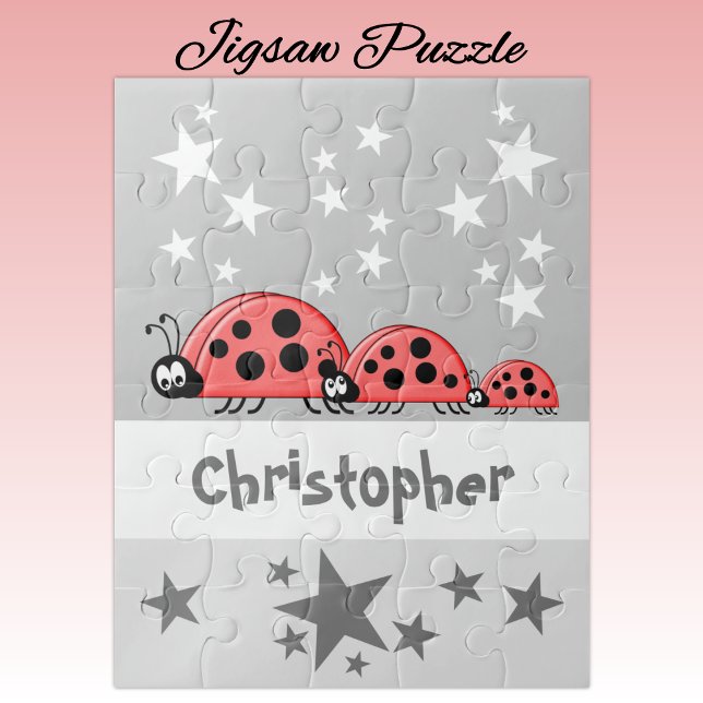 Cute ladybugs stars name grey kids (Von Creator hochgeladen)