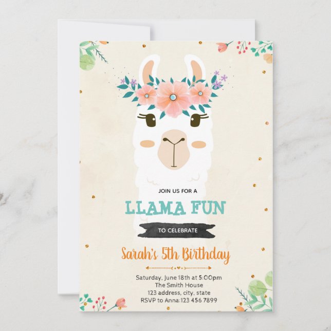 Cute lama visage anniversaire douche Invitation (Devant)