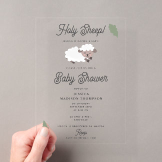 Cute Lamb Holy Sheep Funny Baby Shower Acryleinladungen