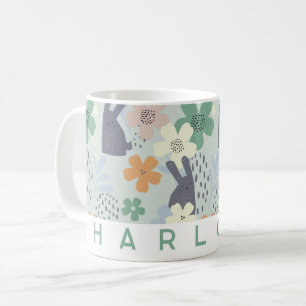 Cute lapin et florale Mug personnalisé   Personnal