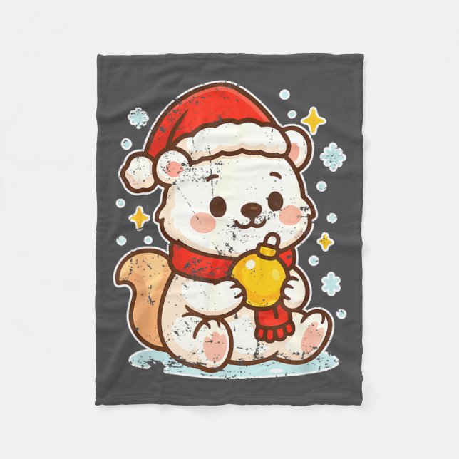 Cute Lar Bear Winter With Santa Hat  Fleecedecke (Vorderseite)