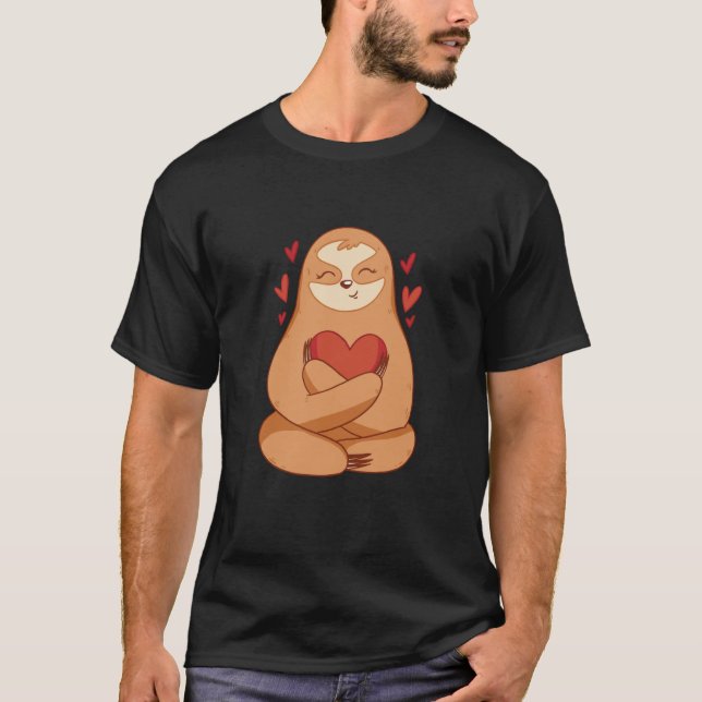 Cute lazy sloth holding heart love sloth valentine T-Shirt (Vorderseite)