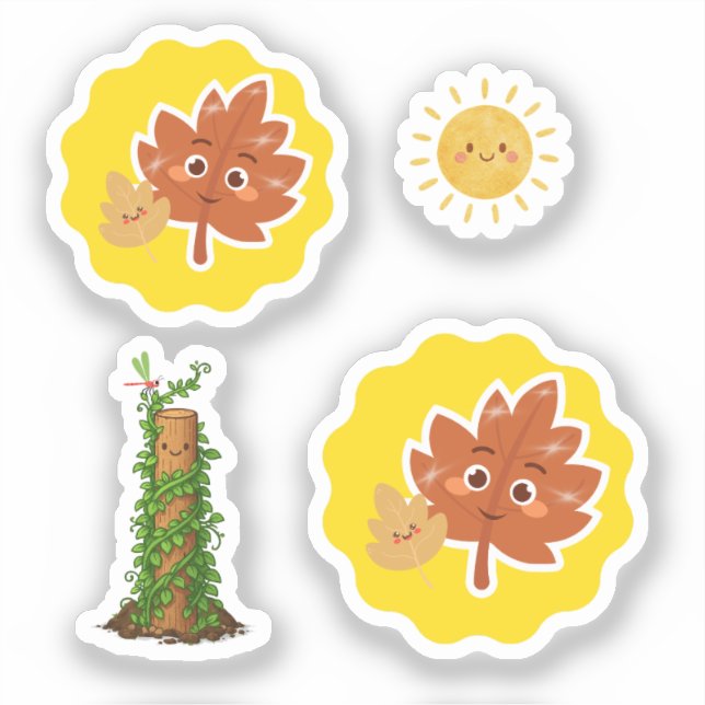 Cute Leaf, Sun and Climbing Plant Pun Sticker Set (Recto)