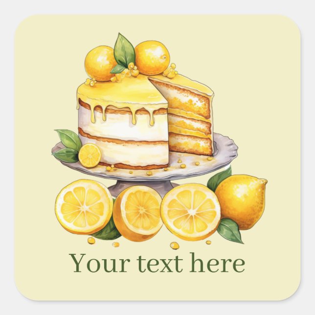 cute lemon cake add text  quadratischer aufkleber (Vorderseite)